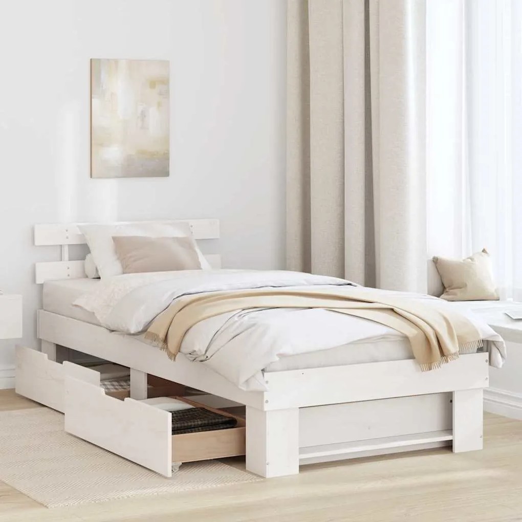 Estrutura da Cama Branco 75 x 190 cm Madeira de Pinheiro Sólido