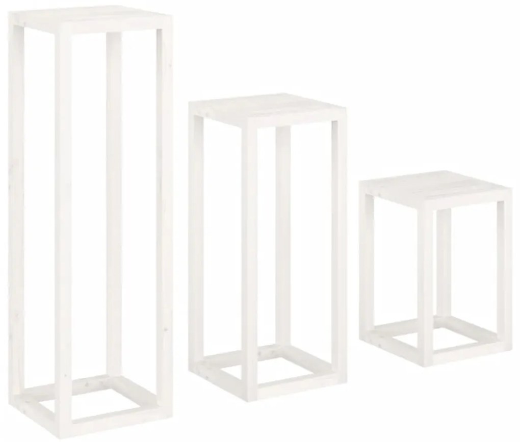 3 pcs conjunto de suporte plantas pinho maciço branco