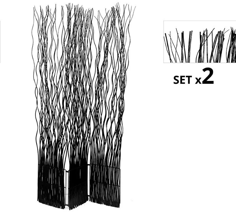 Set de 2 Biombos Separadores Kim 3 Folhas Pretos
