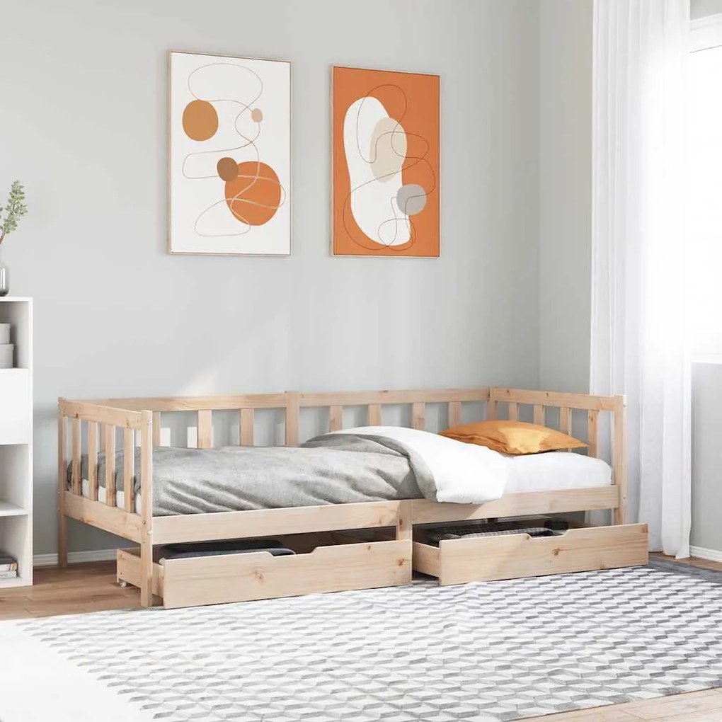 Sofá-cama com gavetas 90x190 cm madeira de pinho maciça