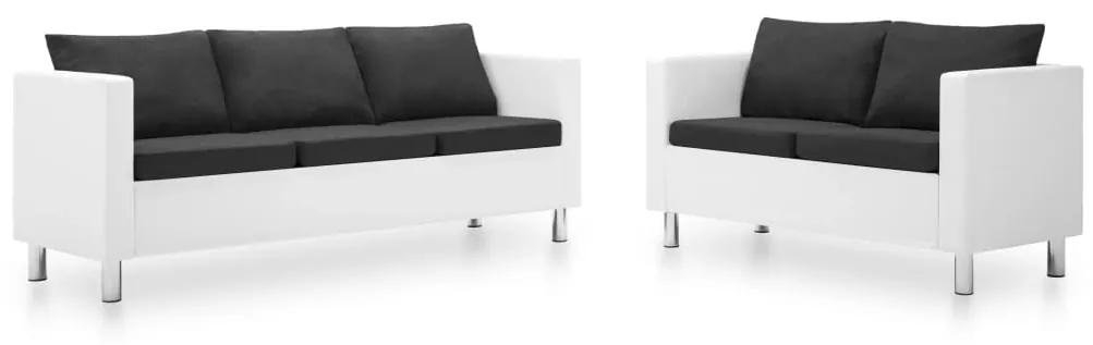 Conjunto de sofás couro artificial 2 pcs branco/cinzento escuro