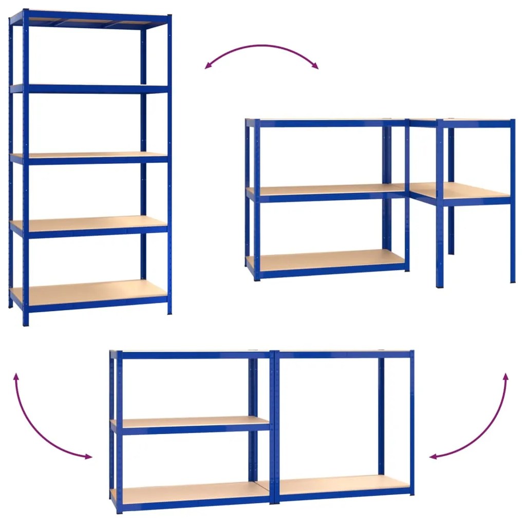 5-Layer Storage Shelf Blue Steel&amp;Madeira de engenharia