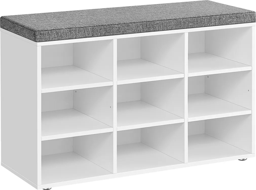 Banco spateira com almofadas e 9 compartimentos 30,3 x 78,5 x 48 cm Cinzento-branco