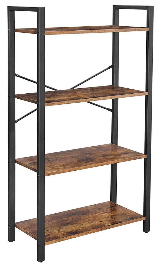 Estante VASAGLE de 4 níveis, com estrutura de aço, 120 cm de altura, para sala de estar, escritório, sala de estudo, corredor, estilo industrial, marrom rústico e preto LLS60BX