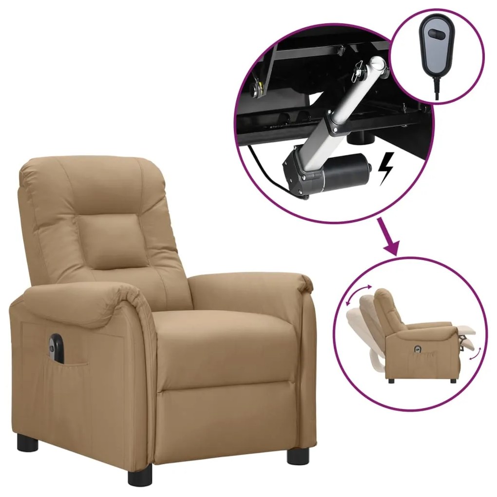 vidaXL Poltrona reclinável elétrica couro artificial cor cappuccino