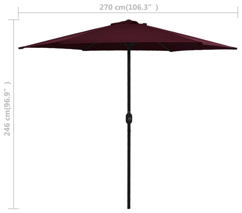 Guarda-Sol Luce com Manivela - 270cm - Vermelho Bourdeaux - Design Mod