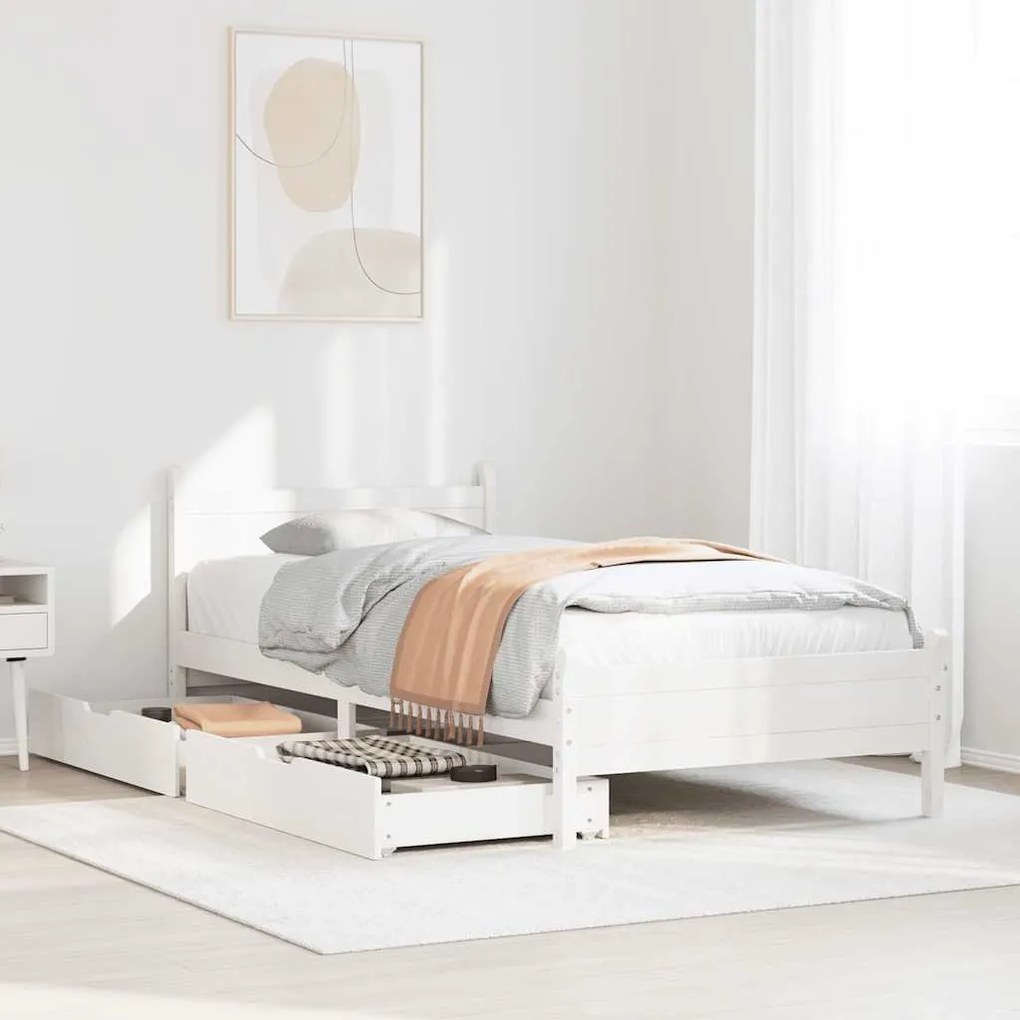Cama sem colchão 75x190 cm madeira de pinho maciça branco