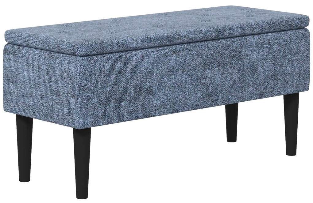 Banco de Armazenamento de Quarto Capacidade 47L Tampa Abatível e Pés de Madeira de Borracha Carga 120 kg 95x38x45 cm Azul