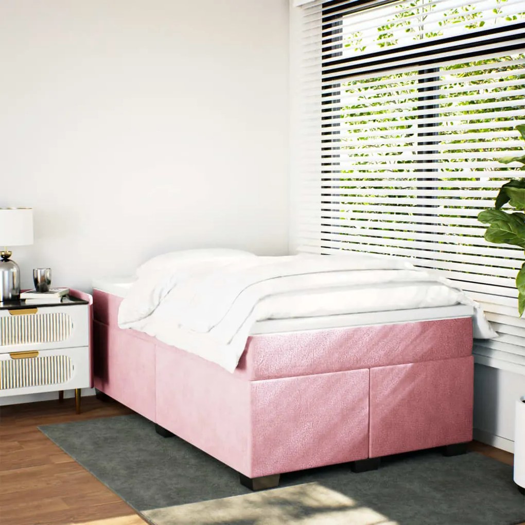 Cama boxspring com colchão 120x190 cm veludo rosa