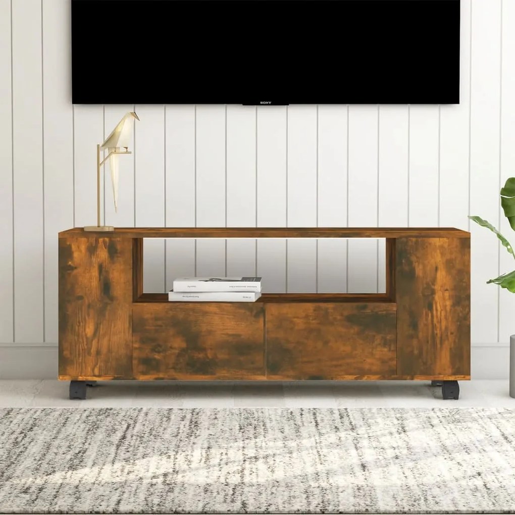 vidaXL Móvel p/ TV 120x35x48 cm madeira processada cor carvalho fumado