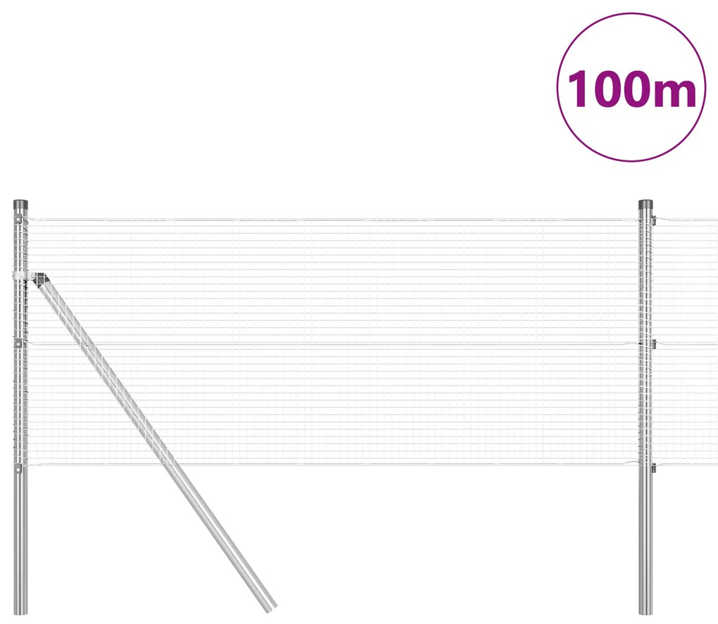Cerca de Fio Soldado com 13 Postes 0.6x100 m Aço Galvanizado