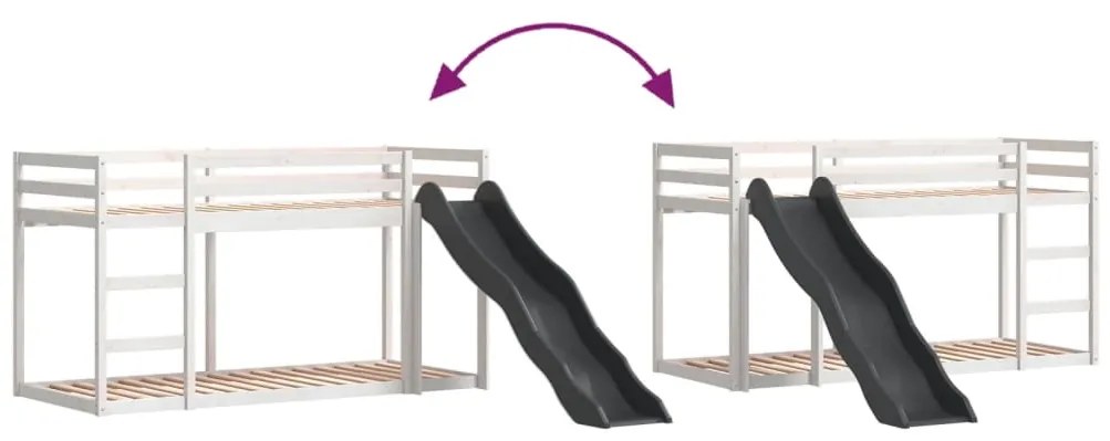 Beliche com escorrega e escada 90x200 cm pinho maciço branco