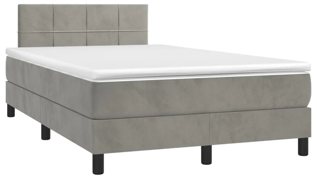 Cama box spring c/ colchão/LED 120x200 cm veludo cinzento-claro