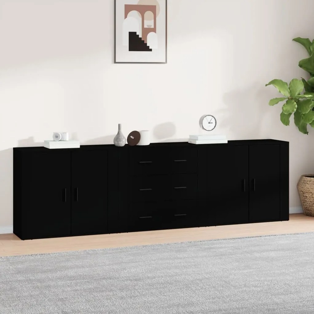 vidaXL Aparadores 3 pcs derivados de madeira preto