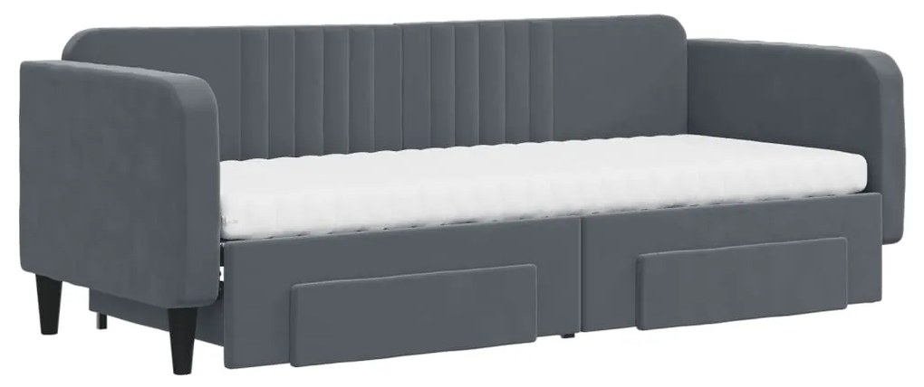 Sofá-cama c/ gavetão e gavetas 80x200 cm veludo cinzento-escuro