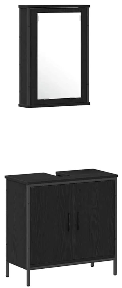 Conjunto de Móveis para Casa de Banho 4 Peças Carvalho Preto Madeira E