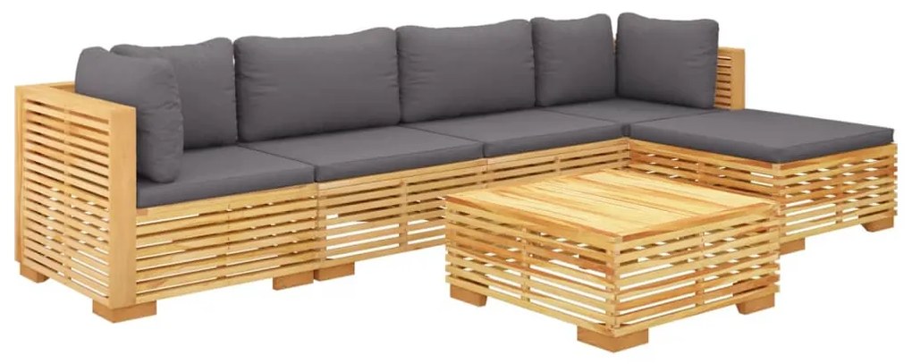6 pcs conjunto lounge jardim c/ almofadões madeira teca maciça