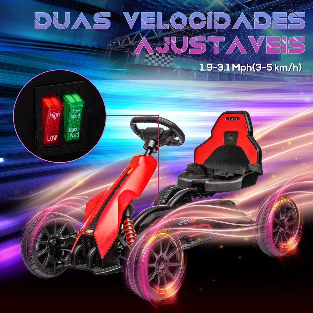 Kart Elétrico para Crianças Kart a Bateria 12V Velocidade Ajustável 3-5 km/h e Cinto de Segurança 100x58x58,5 cm Vermelho