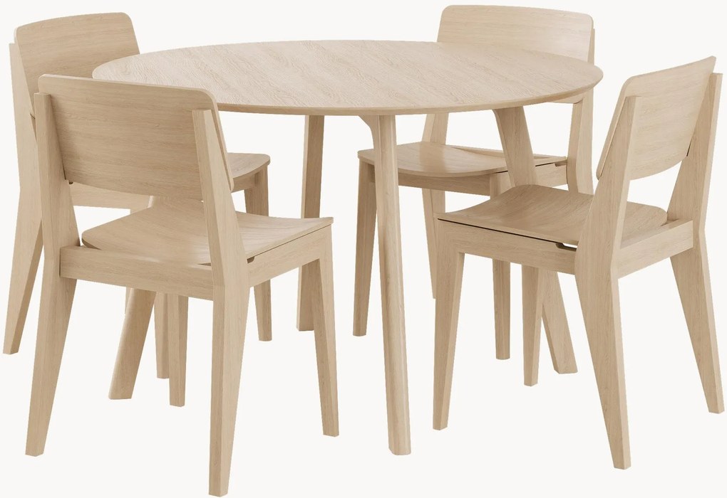 Conjunto de mobiliário de jantar em bambu Elvo, conjunto de 4