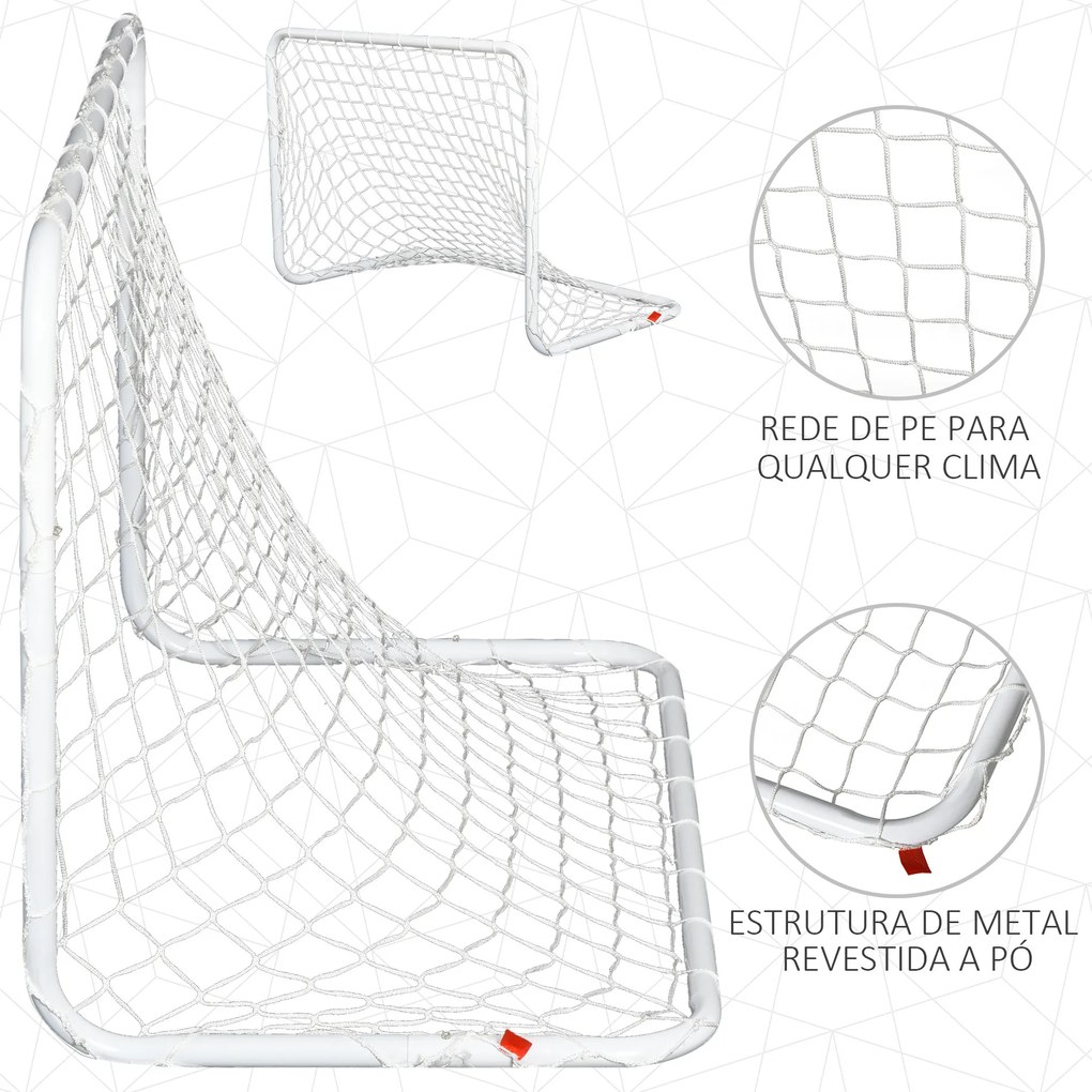 Conjunto de 2 mini gols de futebol com rede Tetrolon para a prática de futebol 78x46x 56cm Branco