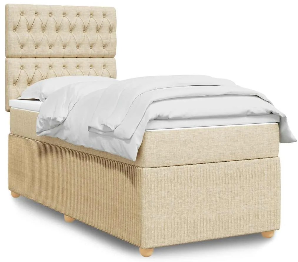 vidaXL Cama com molas/colchão 80x200 cm tecido cor crème