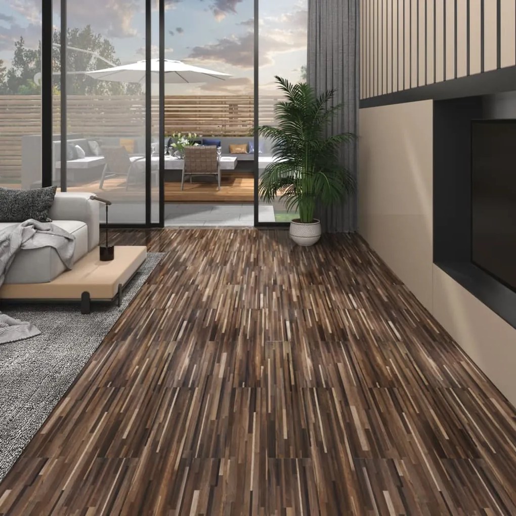 146609 vidaXL Tábuas soalho PVC não-autoadesivo 5,26 m² 2 mm castanho riscas