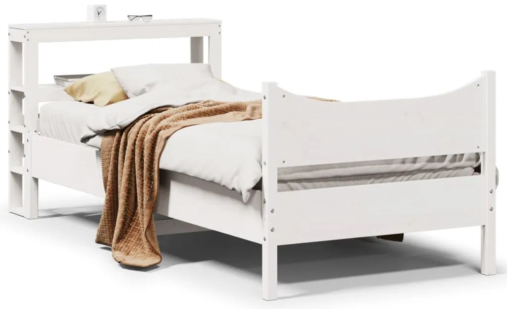 vidaXL Estrutura de cama com cabeceira 90x200 cm pinho maciço branco