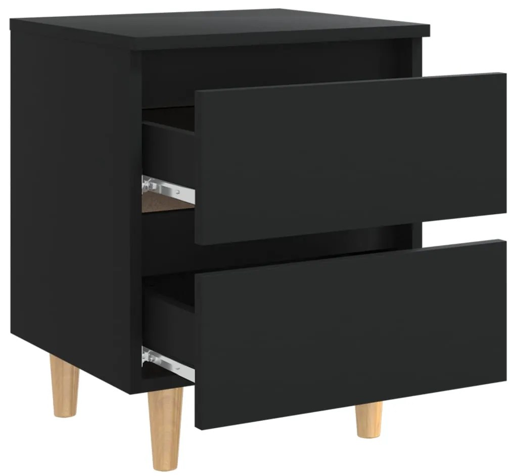 Mesa de cabeceira c/ pernas de pinho maciço 40x35x50 cm preto
