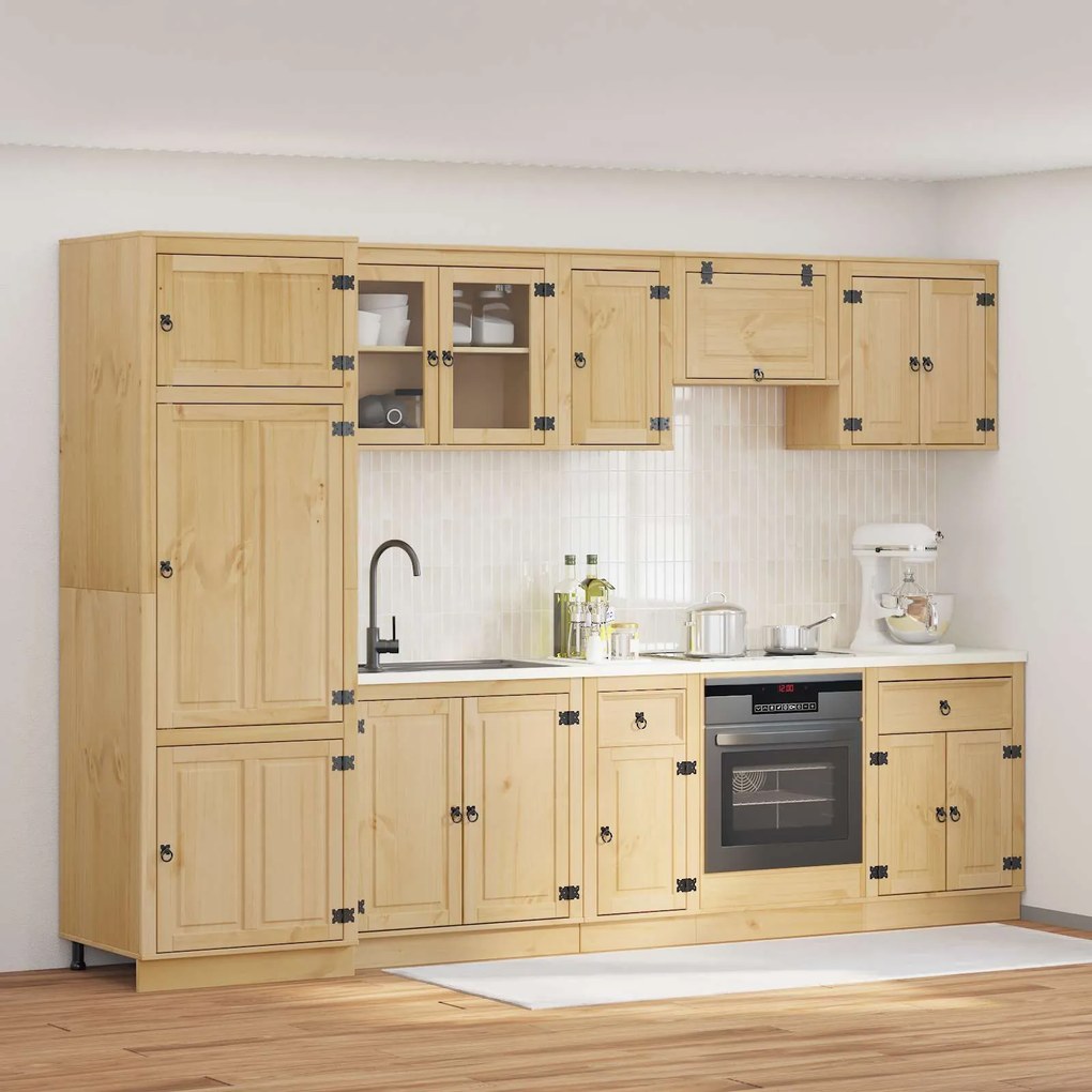 vidaXL Armário com gaveta 9 pcs Mel Madeira de Pinheiro Sólida