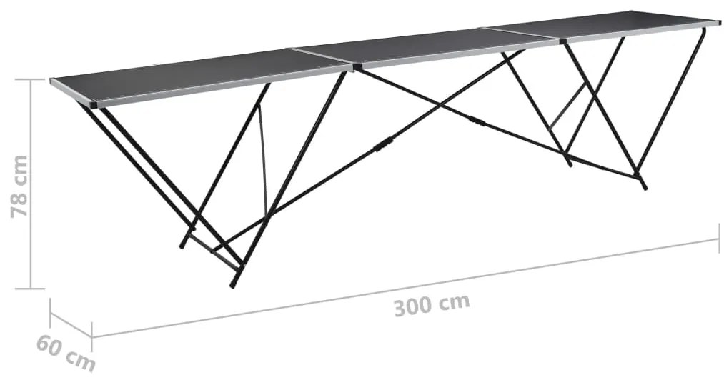 Mesa/bancada de trabalho dobrável MDF e alumínio 300x60x78 cm