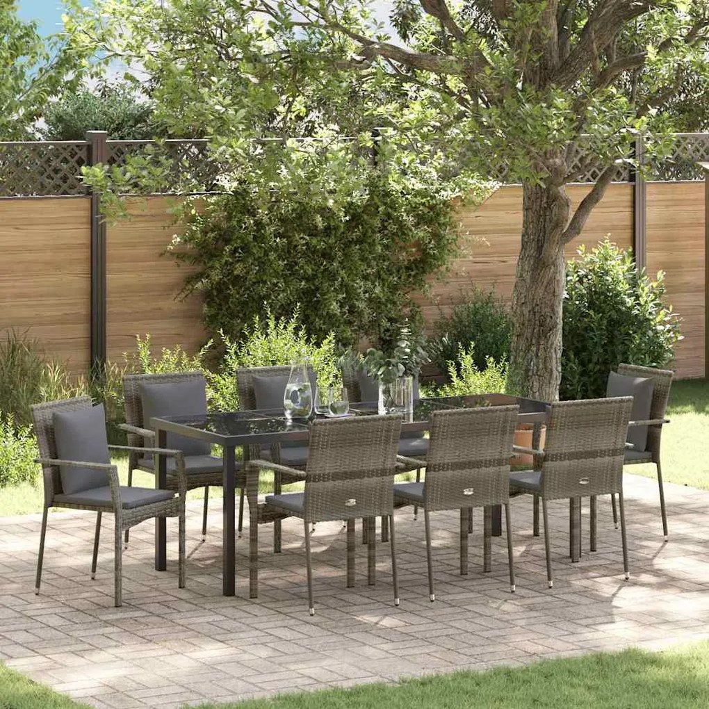 vidaXL Conjunto de Cadeiras de Jardim de 4 com almofada 9 pcs Cinzeto