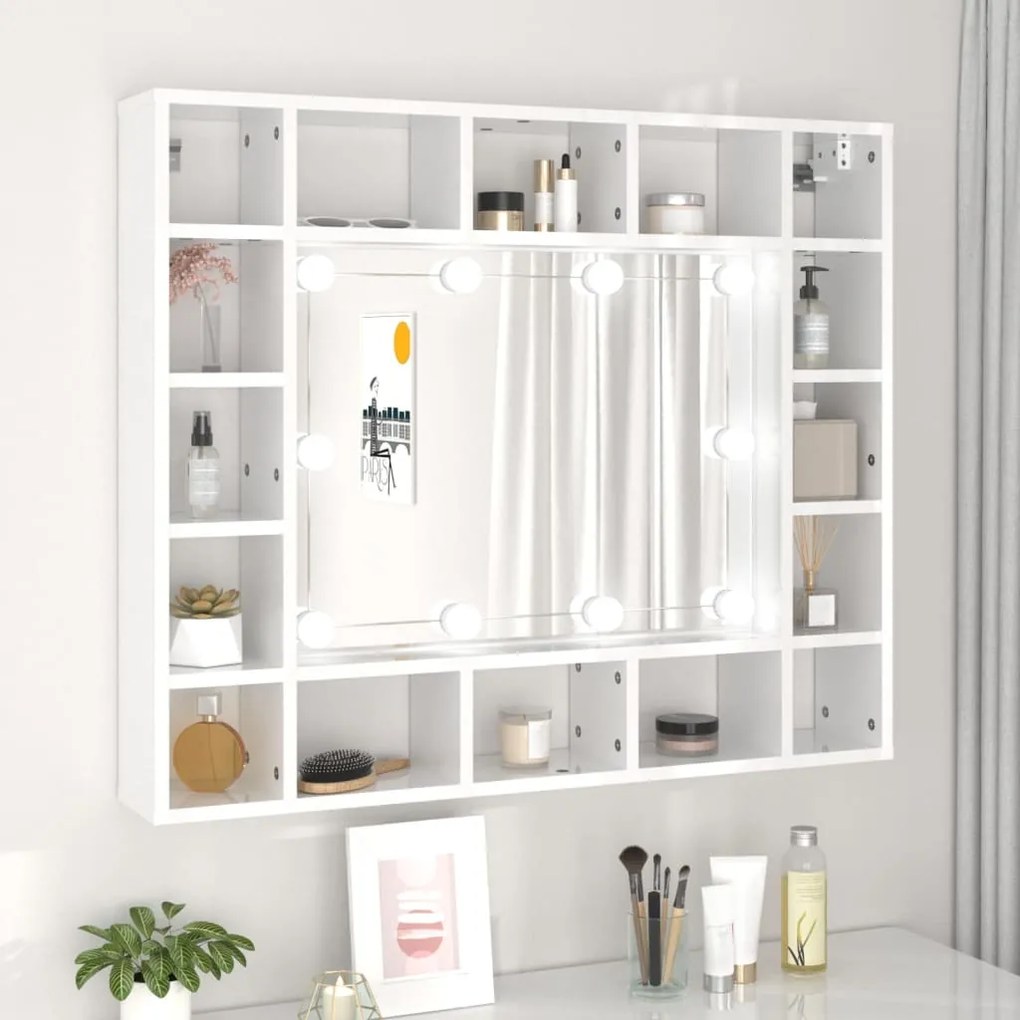 808870 vidaXL Armário espelhado com LED 91x15x76,5 cm branco brilhante