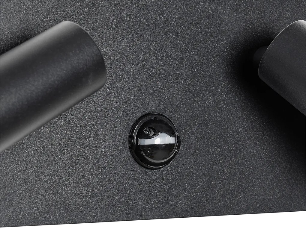 Candeeiro de parede exterior preto com LED sensor de movimento 2 luzes - Simon Moderno