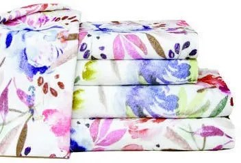 Jogo de lençóis estampados 100% algodão percal 200 fios - Watercolor LASA HOME: Para cama 150/160cm - 1 lençol superior 260 x 290 cm + 1 lençol de baixo 260 x 290 cm + 2 fronhas almofada 50x70 cm