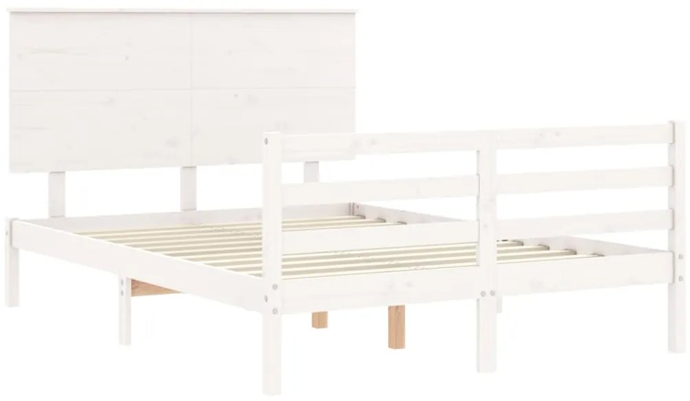 Estrutura de cama de casal c/ cabeceira madeira maciça branco