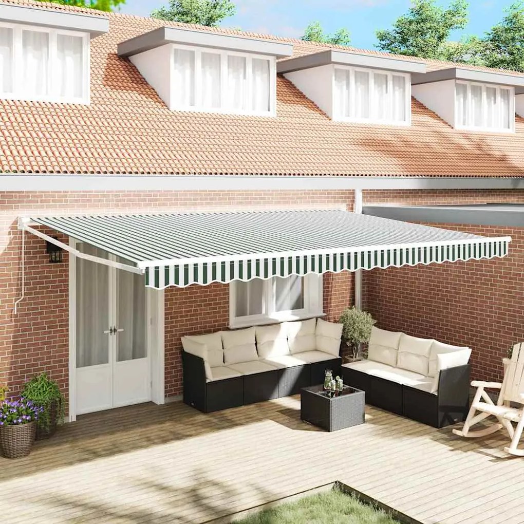 vidaXL Toldo Retrátil Manual Verde e Branco 500 x 300 cm