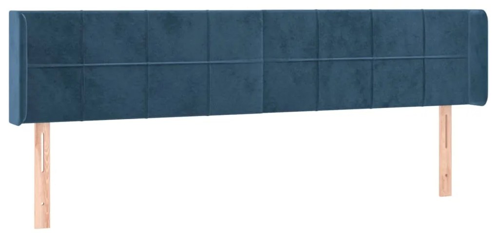 Cabeceira cama c/ luzes LED veludo 203x16x78/88 cm azul-escuro