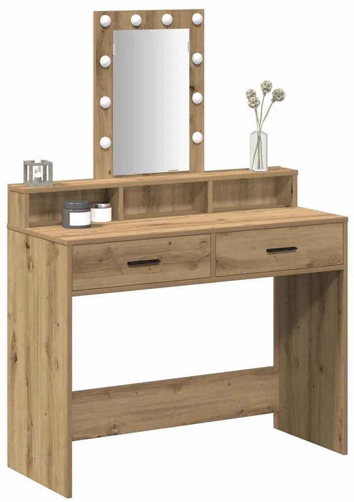 Mesa de Maquiagem com Luzes LED Carvalho Artesanal 100x41x140 cm
