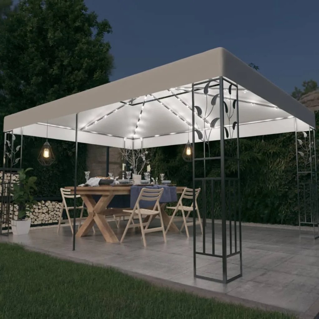 Pérgula com Toldo Duplo e Luzes LED - 4x3m - Branco