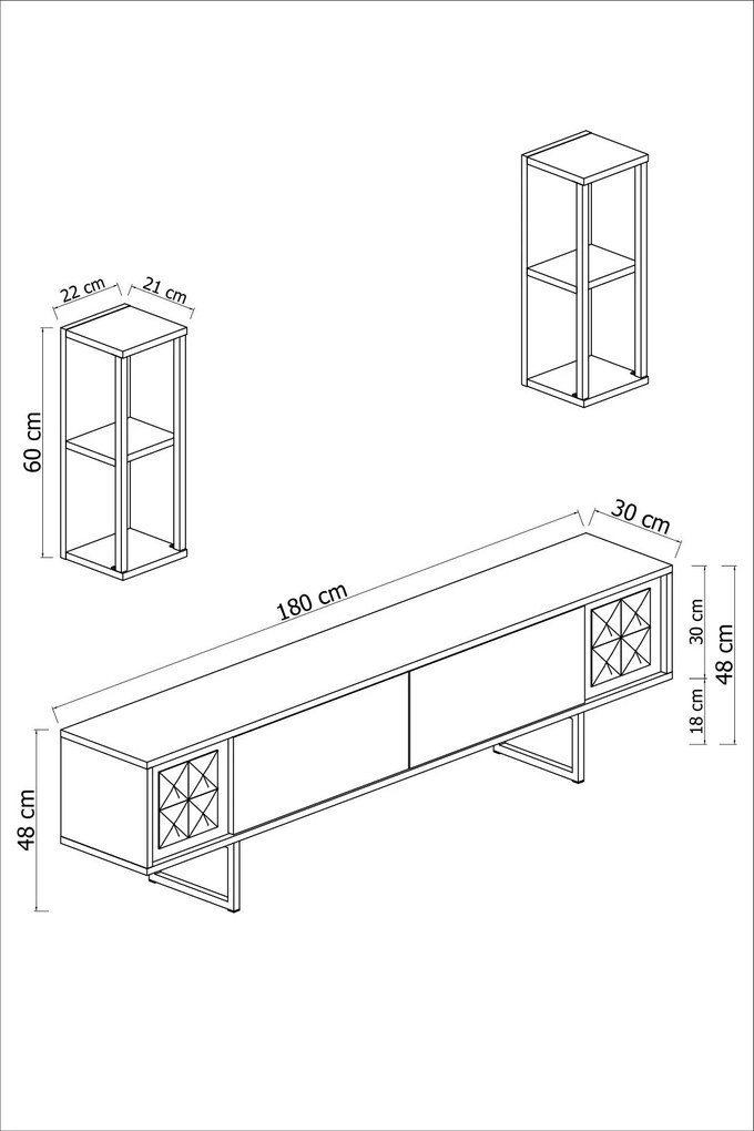 Unidade TV Black Line – Antracite e Preto – TV Stand: 180x30x48 cm
