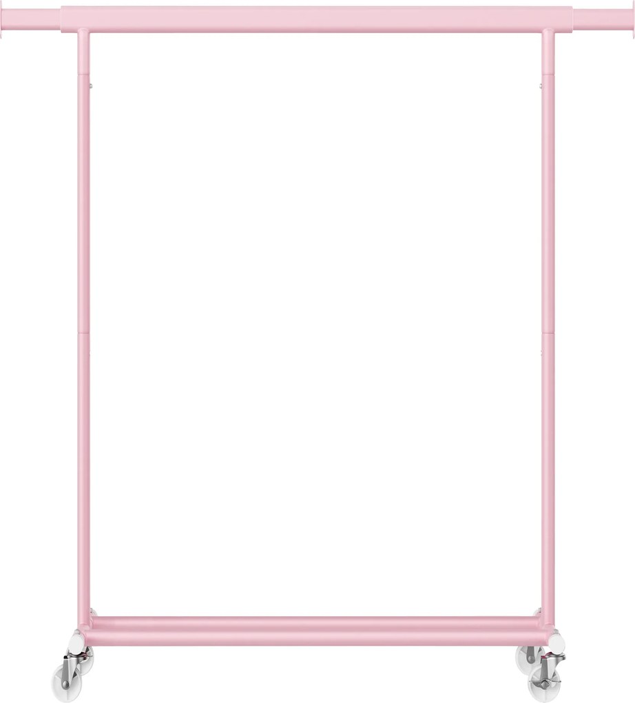 Charriot guarda roupa aberto com rodas 45 x (92-132) x 161,5 cm (P x L x A), barra extensível para roupa Rosa