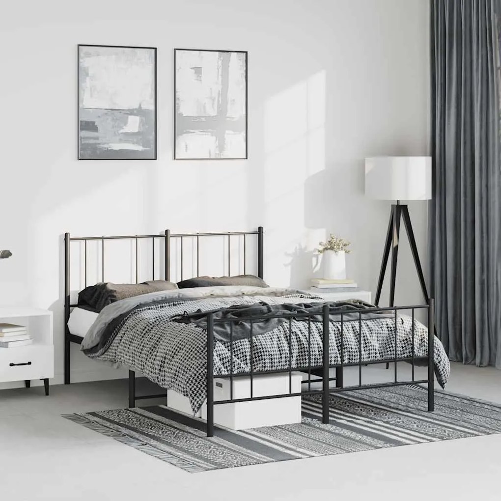 Estrutura de cama com cabeceira e pés 135x190 cm metal preto