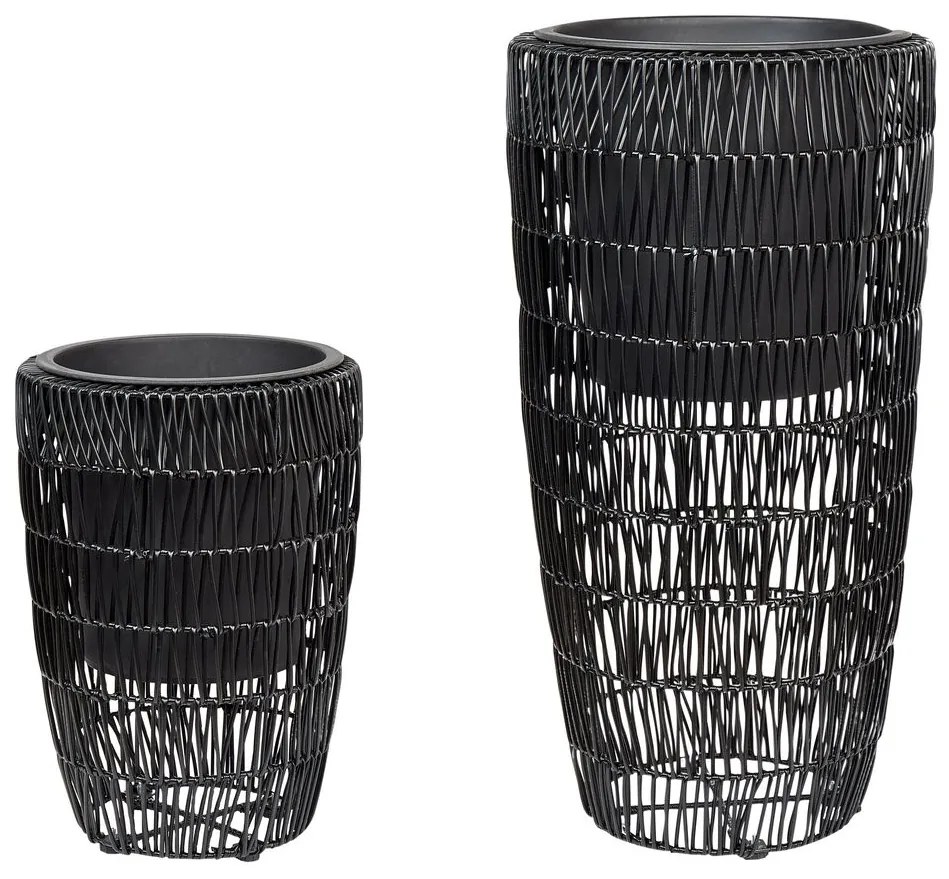 Conjunto de 2 vasos para plantas em rattan preto CHELONE Beliani