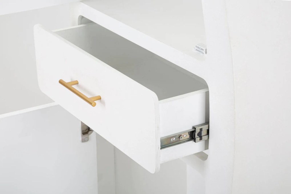 Aparador Venus com 2 Portas e Gaveta – 60x32x133 cm – Branco e Dourado