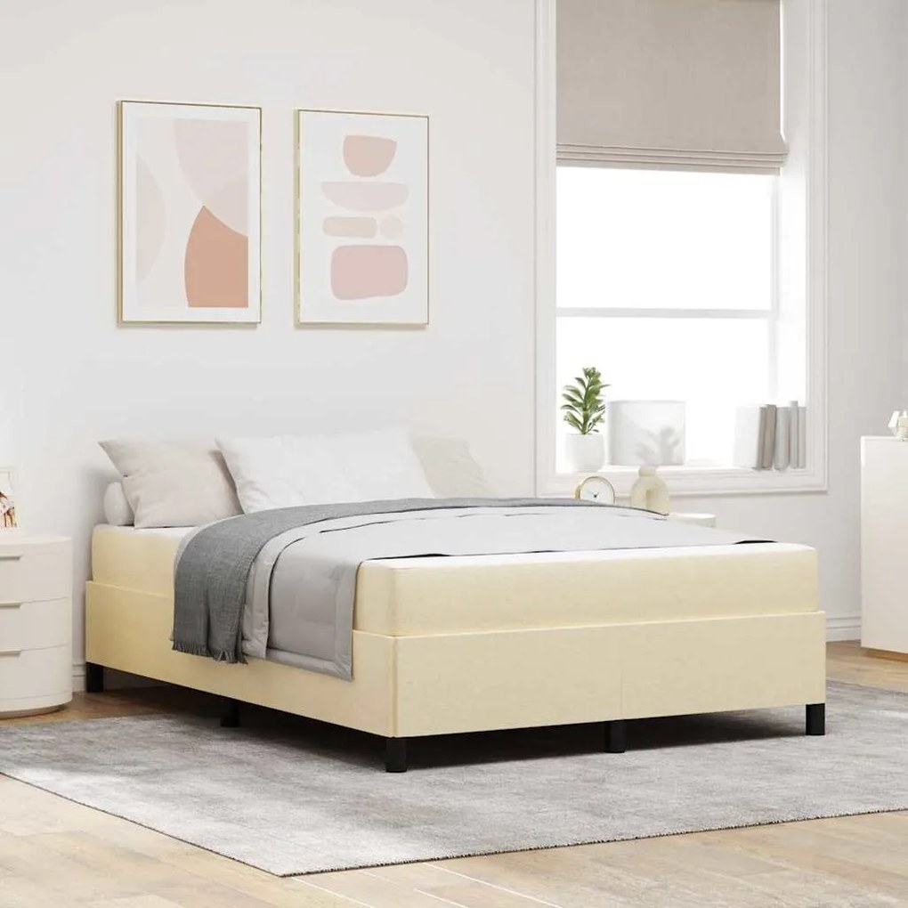 vidaXL Cama Box Creme 140 x 190 cm tecido