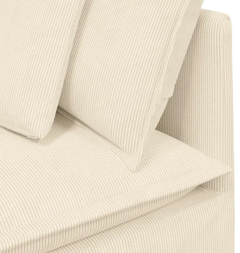 Sofá modular com pufes e almofadas tecido corduroy creme