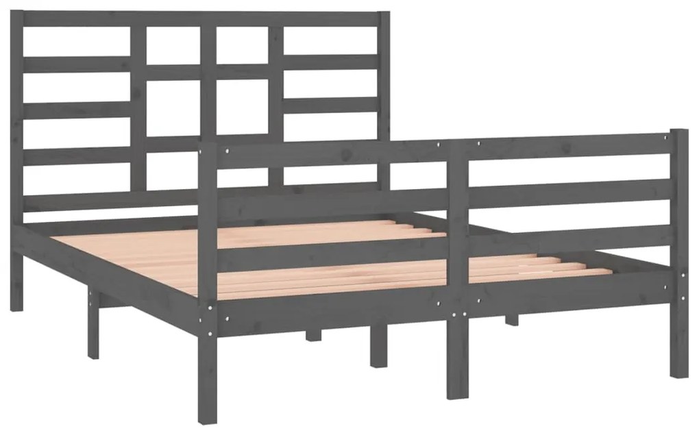 Estrutura de cama casal 135x190 cm madeira maciça cinzento