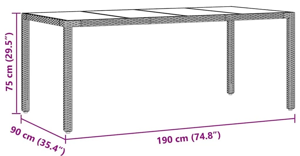 Conjunto de Jantar para Jardim 9 pcs Castanho 190 x 90 x 75 cm