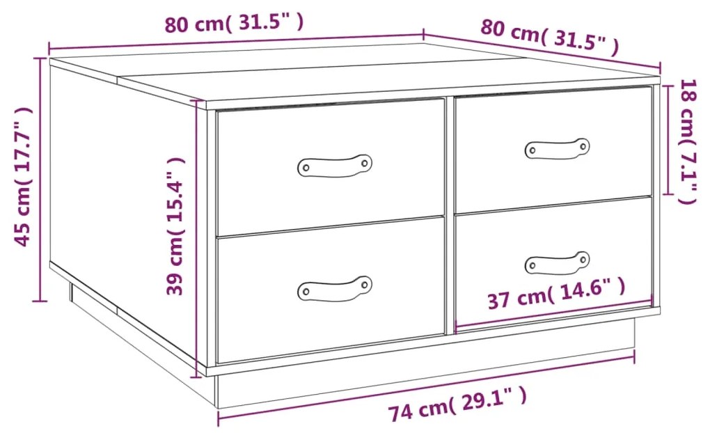 Mesa de centro 80x80x45 cm pinho maciço branco