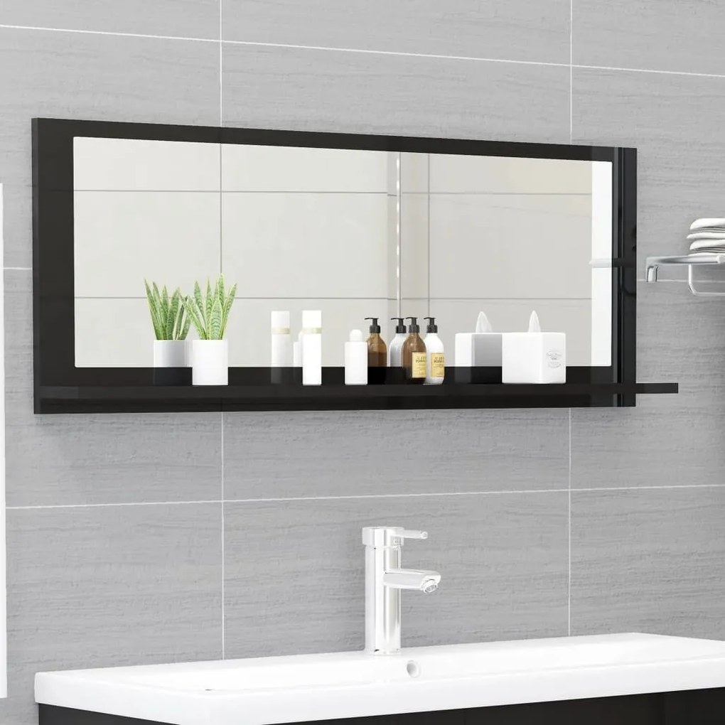 vidaXL Espelho casa de banho 100x10,5x37cm contrap. preto brilhante